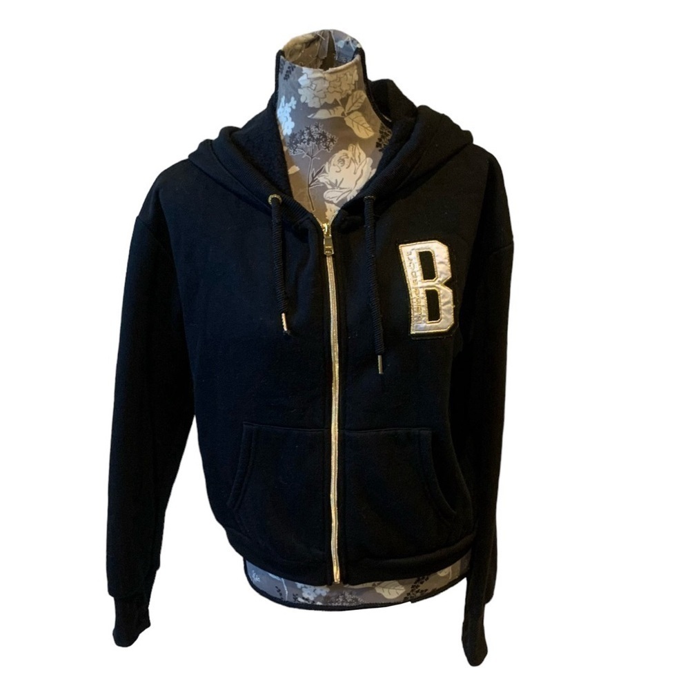 BEBE Black Hooded Zip Up Sweatshirt size large